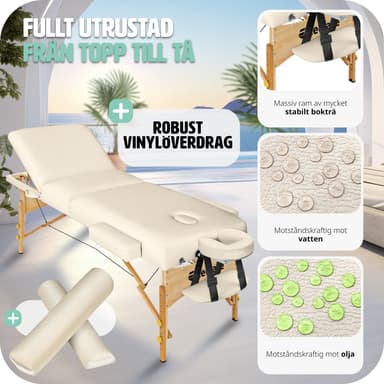 tectake 3-zons massagebänksset Somwang med 7,5 cm stoppning, hjul och träram - beige