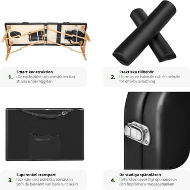 tectake 3-zons massagebänk-set Daniel med stoppning, rullar och träram - svart