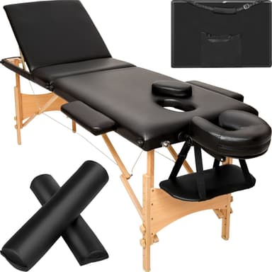 tectake 3-zons massagebänk-set Daniel med stoppning, rullar och träram - svart