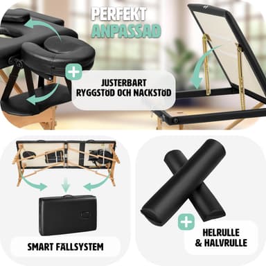 tectake 3-zons massagebänk-set Daniel med stoppning, rullar och träram - svart