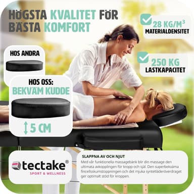 tectake Freddi 2-zons massagebänk med 5 cm stoppning, hjul och träram - svart