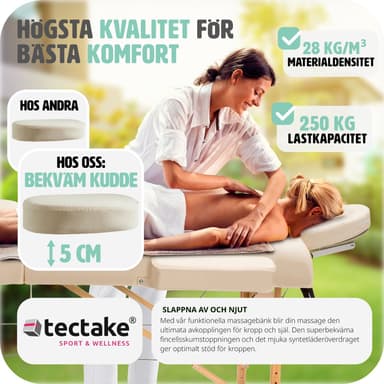 tectake Freddi 2-zons massagebänk med 5 cm stoppning, hjul och träram - beige