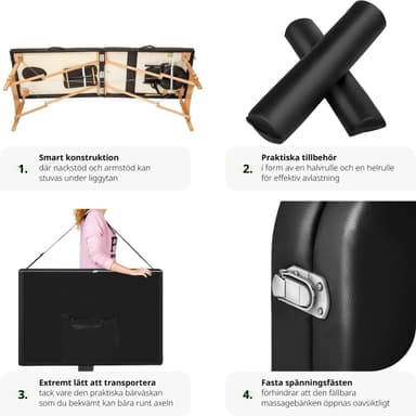 tectake Freddi 2-zons massagebänk med 5 cm stoppning, hjul och träram - svart