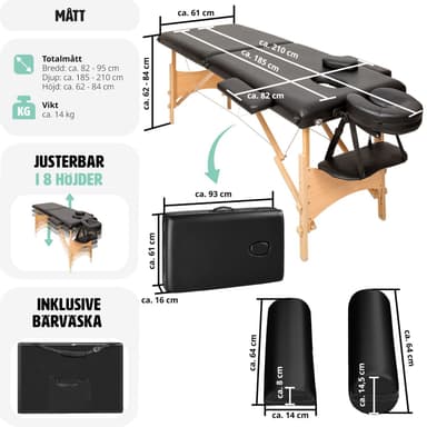 tectake Freddi 2-zons massagebänk med 5 cm stoppning, hjul och träram - svart
