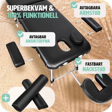 tectake Massagebänk med 2 zoner - Inkluderar Bolster, bärväska och avtagbara huvud- och armkuddar - svart