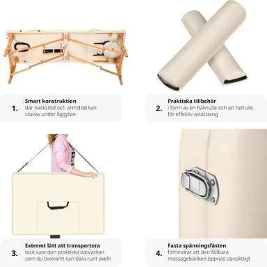 tectake Freddi 2-zons massagebänk med 5 cm stoppning, hjul och träram - beige