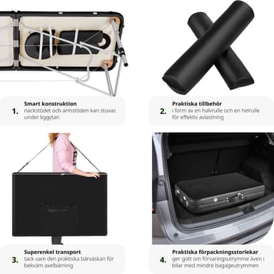 tectake Massagebänk med 2 zoner - Inkluderar Bolster, bärväska och avtagbara huvud- och armkuddar - svart