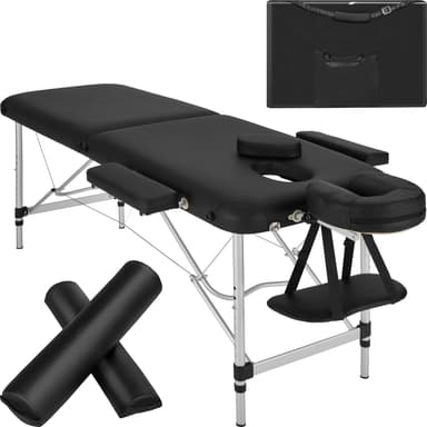 tectake Massagebänk med 2 zoner - Inkluderar Bolster, bärväska och avtagbara huvud- och armkuddar - svart