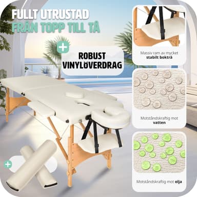 tectake Freddi 2-zons massagebänk med 5 cm stoppning, hjul och träram - beige
