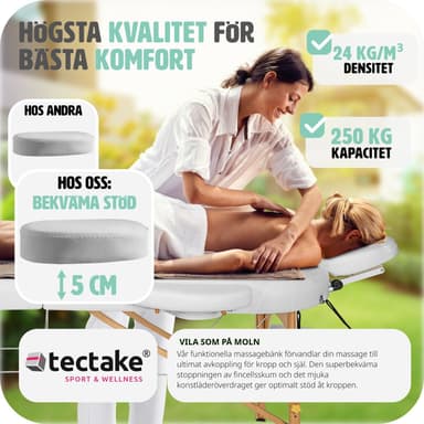 tectake 3-zons massagebänk Sawsan oval med 5 cm stoppning och träram - vit