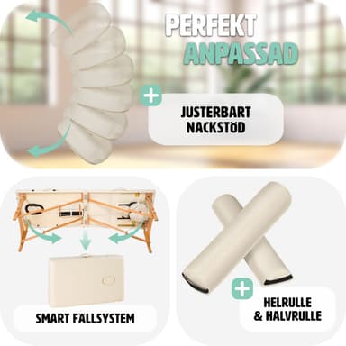 tectake Freddi 2-zons massagebänk med 5 cm stoppning, hjul och träram - beige