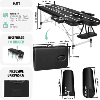 tectake Massagebänk med 2 zoner - Inkluderar Bolster, bärväska och avtagbara huvud- och armkuddar - svart