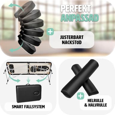 tectake Massagebänk med 2 zoner - Inkluderar Bolster, bärväska och avtagbara huvud- och armkuddar - svart