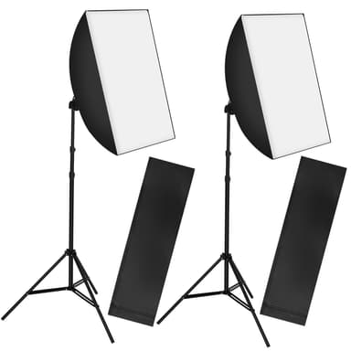 tectake Set med 2 studiolampor med softbox, stativ och väska - svart