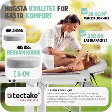 tectake Freddi 2-zons massagebänk med 5 cm stoppning, hjul och träram - vit