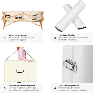 tectake Freddi 2-zons massagebänk med 5 cm stoppning, hjul och träram - vit