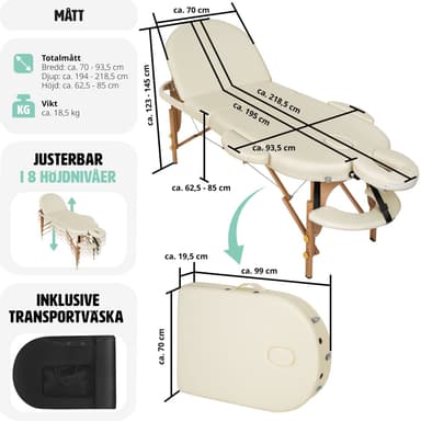 tectake 3-zons massagebänk Sawsan oval med 5 cm stoppning och träram - beige
