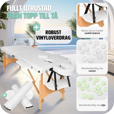 tectake Freddi 2-zons massagebänk med 5 cm stoppning, hjul och träram - vit