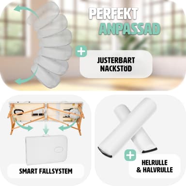 tectake Freddi 2-zons massagebänk med 5 cm stoppning, hjul och träram - vit