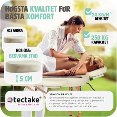 tectake 3-zons massagebänk Sawsan oval med 5 cm stoppning och träram - beige