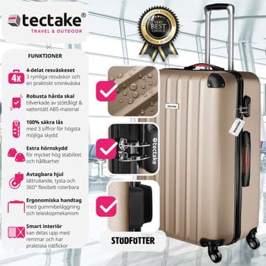 tectake Resväskeset Cleo, 4 resväskor med bagagevåg och taggar - champagne