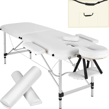 tectake Massagebänk med 2 zoner - Inkluderar Bolster, bärväska och avtagbara huvud- och armkuddar - vit