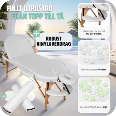 tectake 3-zons oval massagebänk med 5 cm stoppning, kuddar och träram - vit