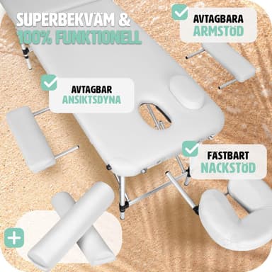 tectake Massagebänk med 2 zoner - Inkluderar Bolster, bärväska och avtagbara huvud- och armkuddar - vit