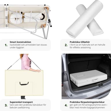 tectake Massagebänk med 2 zoner - Inkluderar Bolster, bärväska och avtagbara huvud- och armkuddar - vit