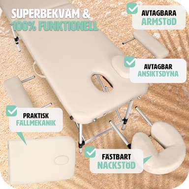 tectake 2-zons massagebänk med stoppning och aluminiumram +bärväska - beige