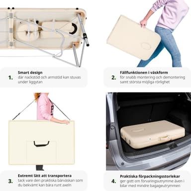 tectake 2-zons massagebänk med stoppning och aluminiumram +bärväska - beige