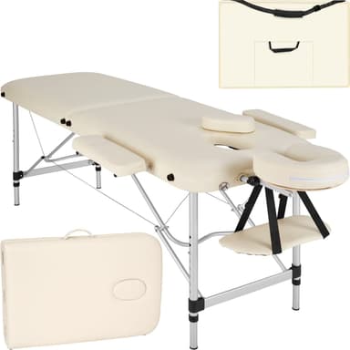 tectake 2-zons massagebänk med stoppning och aluminiumram +bärväska - beige