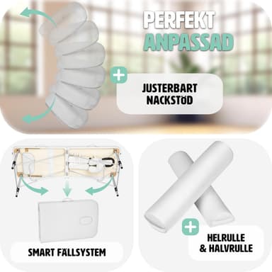 tectake Massagebänk med 2 zoner - Inkluderar Bolster, bärväska och avtagbara huvud- och armkuddar - vit