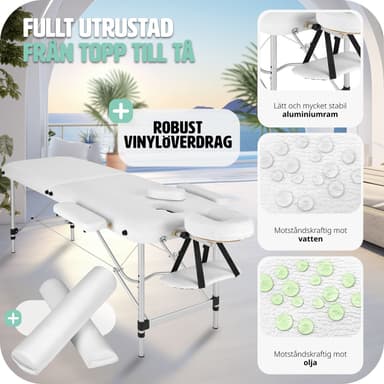 tectake Massagebänk med 2 zoner - Inkluderar Bolster, bärväska och avtagbara huvud- och armkuddar - vit