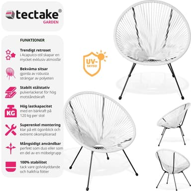 tectake 2 trädgårdsstolar Santana Retro i Acapulco-stil - vit