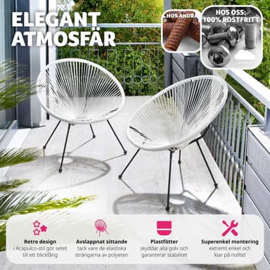 tectake 2 trädgårdsstolar Santana Retro i Acapulco-stil - vit