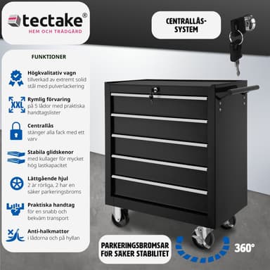 tectake Verktygsvagn med 5 lådor - svart
