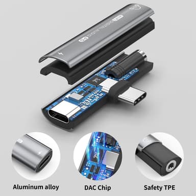 USB-C till 3,5 mm adapter för hörlurar och laddare Svart