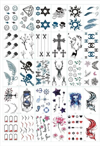 Gnuggisar - tillfälliga tatueringar 30 ark med blandade motiv C30