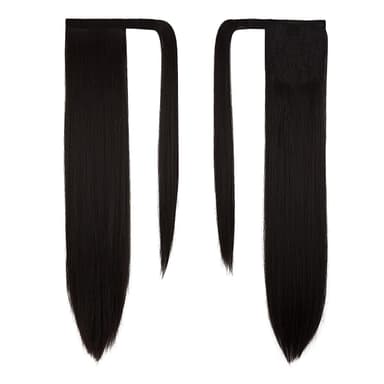Clip-on ponytail extensions hästsvans rak Svart