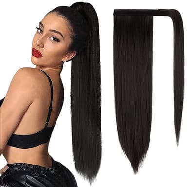 Clip-on ponytail extensions hästsvans rak Svart