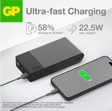 GP M2+ 20,000mAh powerbank (grå)