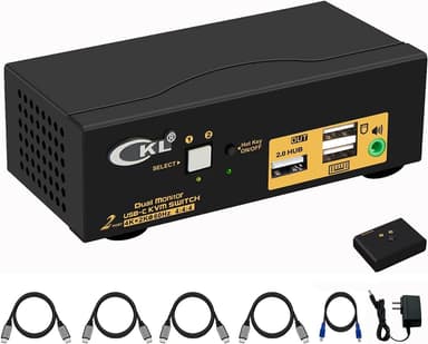 NÖRDIC KVM Switch 2 till 2 USB-C till HDMI 4K 60Hz, 3x USB-A, 2x 3.5mm AUX