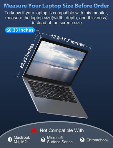 NÖRDIC Dubbla bärbara 15"" skärmar med teleskopstativ för bärbar dator 15""-17.3"", FHD 1080P IPS Plug and Play, Windows/MacOS/PS/XBOX