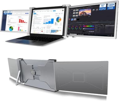 NÖRDIC Dubbla bärbara 15"" skärmar med teleskopstativ för bärbar dator 15""-17.3"", FHD 1080P IPS Plug and Play, Windows/MacOS/PS/XBOX
