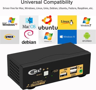 NÖRDIC KVM Switch 2 till 2 USB-C till HDMI 4K 60Hz, 3x USB-A, 2x 3.5mm AUX