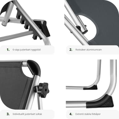 tectake Solstol Aurelie aluminium, 6-faldigt justerbar - grå