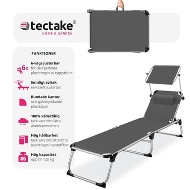 tectake Solstol Aurelie aluminium, 6-faldigt justerbar - grå