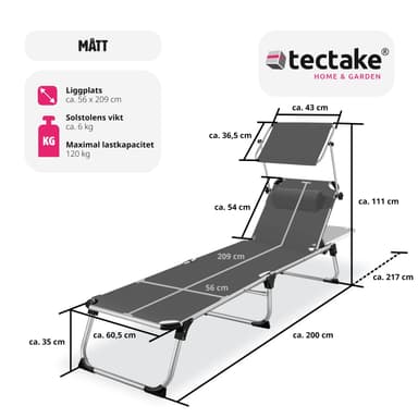 tectake Solstol Aurelie aluminium, 6-faldigt justerbar - grå
