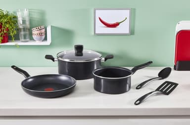 Tefal Start Enkel matlagning och stekpanna set, 5 delar, svart